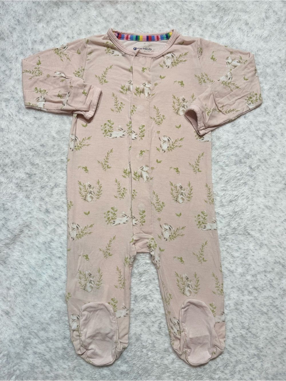 Magnetic Me Pink Bunny Floral Footie Sleeper 3-6M Baby Girl Modal Rabbit